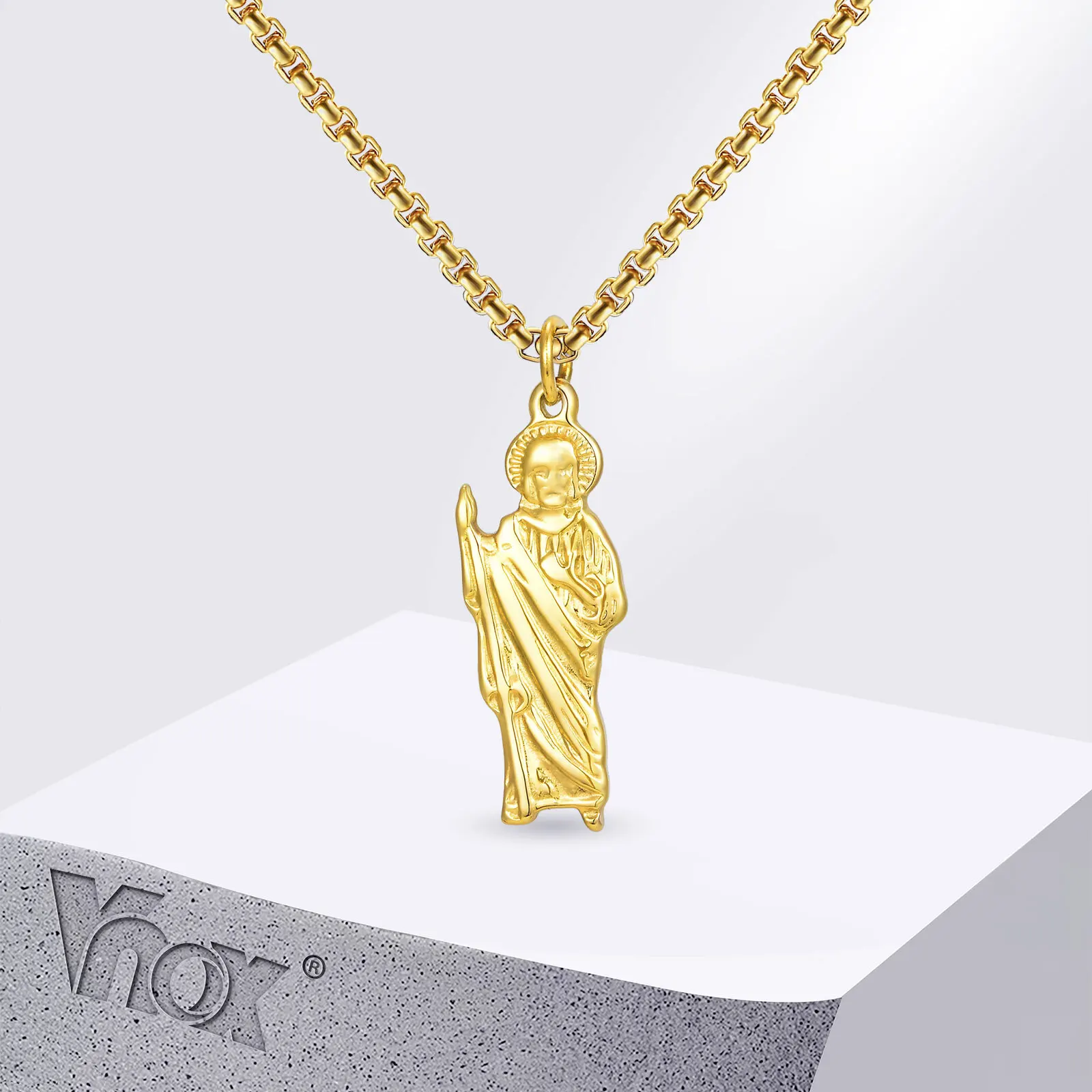 قلادة Vnox أنيقة للجنسين باللون الذهبي من الفولاذ المقاوم للصدأ على شكل سانت جود ‌ ق، قلادة على شكل صندوق قابل للتعديل من الفولاذ المقاوم للصدأ ‌   جديد