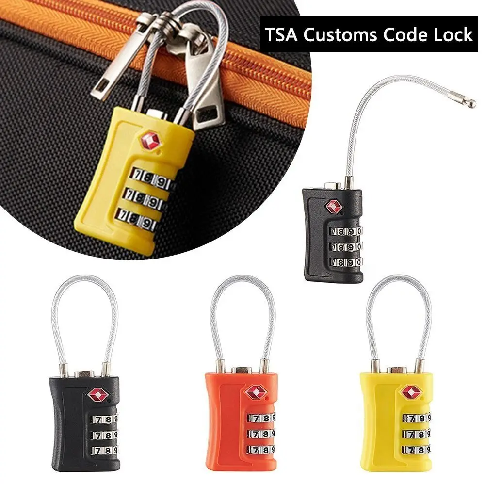 Durable TSA 3 Digit Combination Lock Anti-theft Wire Rope Customs Password Lock Padlock Security Tool Cabinet Lock Travel