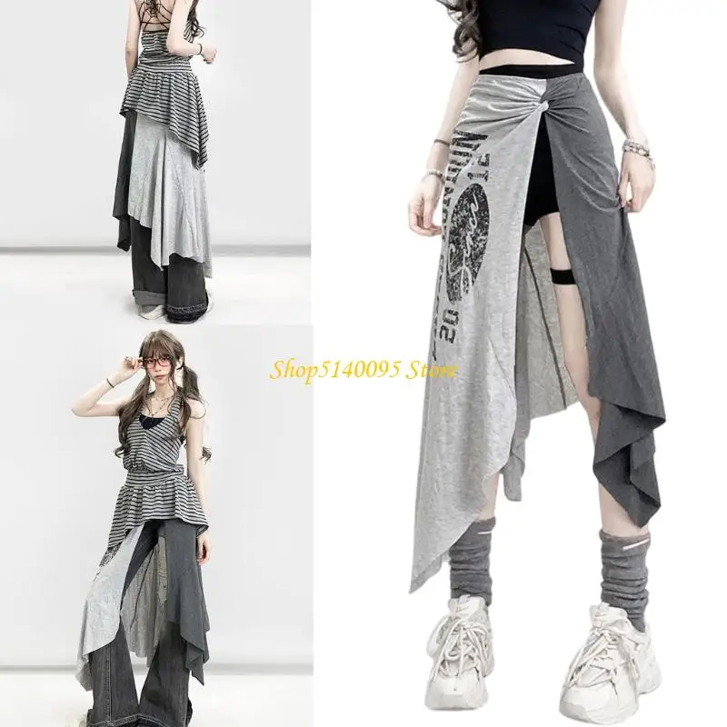 DXAE Women Letter Print Swirts Ladies Simmetrica irregolare Gonna casual Colore per club Viaggio Daily Party