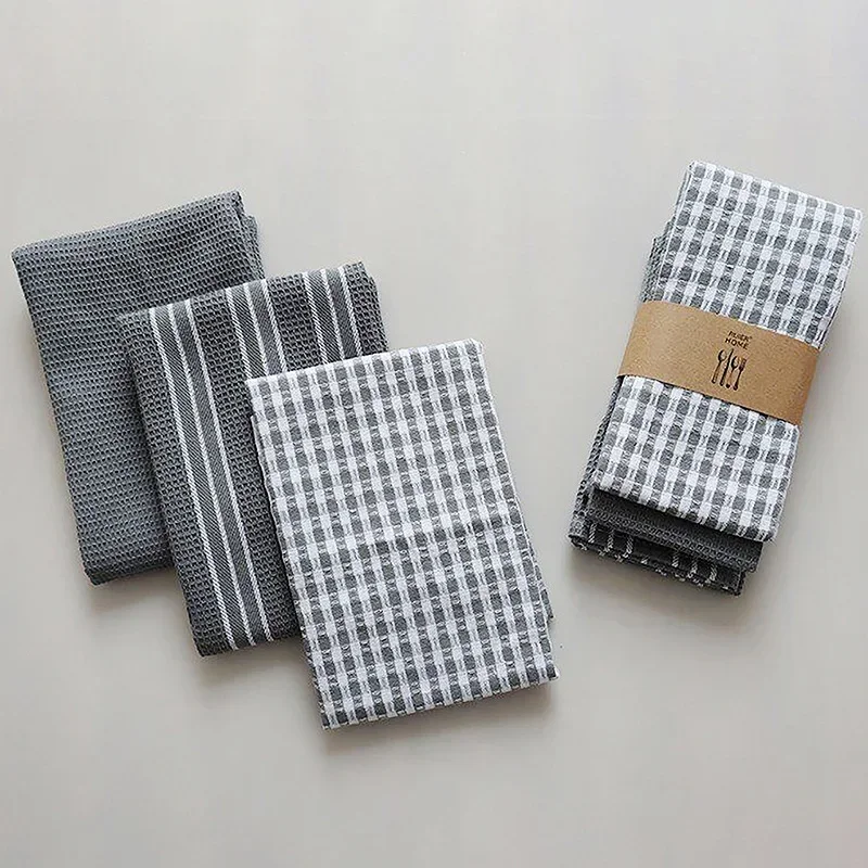 3 Pcs Plain Cotton Linen Fabric Napkins Placemats Nordic Style Cotton Rectangular Waffle Tea Towels Available in Three Colors