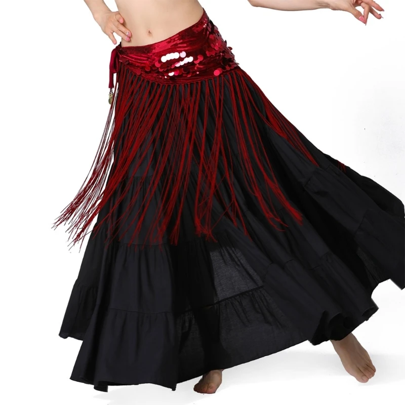 Stylish Tassels Belly Dance Hip Wrap Waist Chain Hip Skirt for Belly Dancer Stage Performers Sequined Waist Decoration