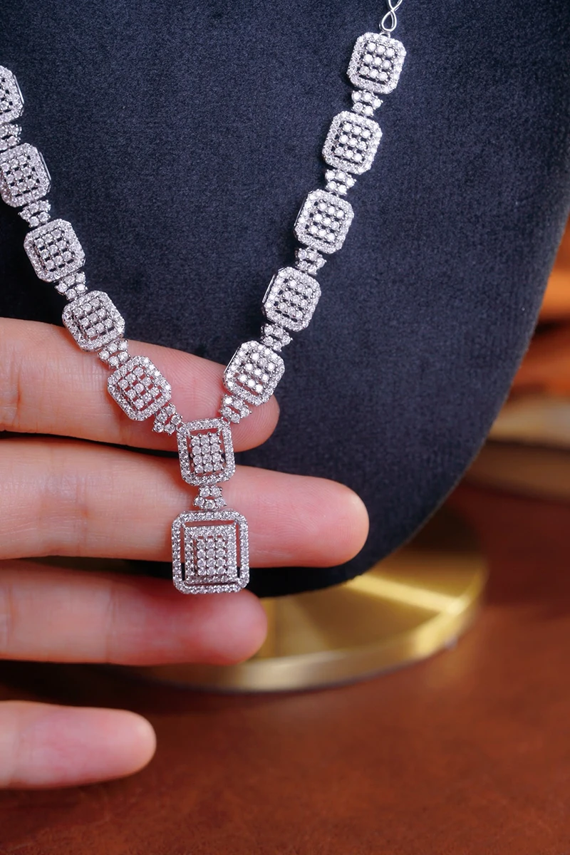 LUOWEND 100% 18K White Gold Necklace Luxury Elegant Style 3.0carat Real Natural Diamond Necklace for Women High Party Jewelry