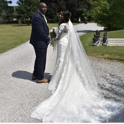 Voile Long en dentelle sur mesure, voile de mariage blanc ivoire, 1 couche, 3 mètres, accessoires de mariage, Photos réelles