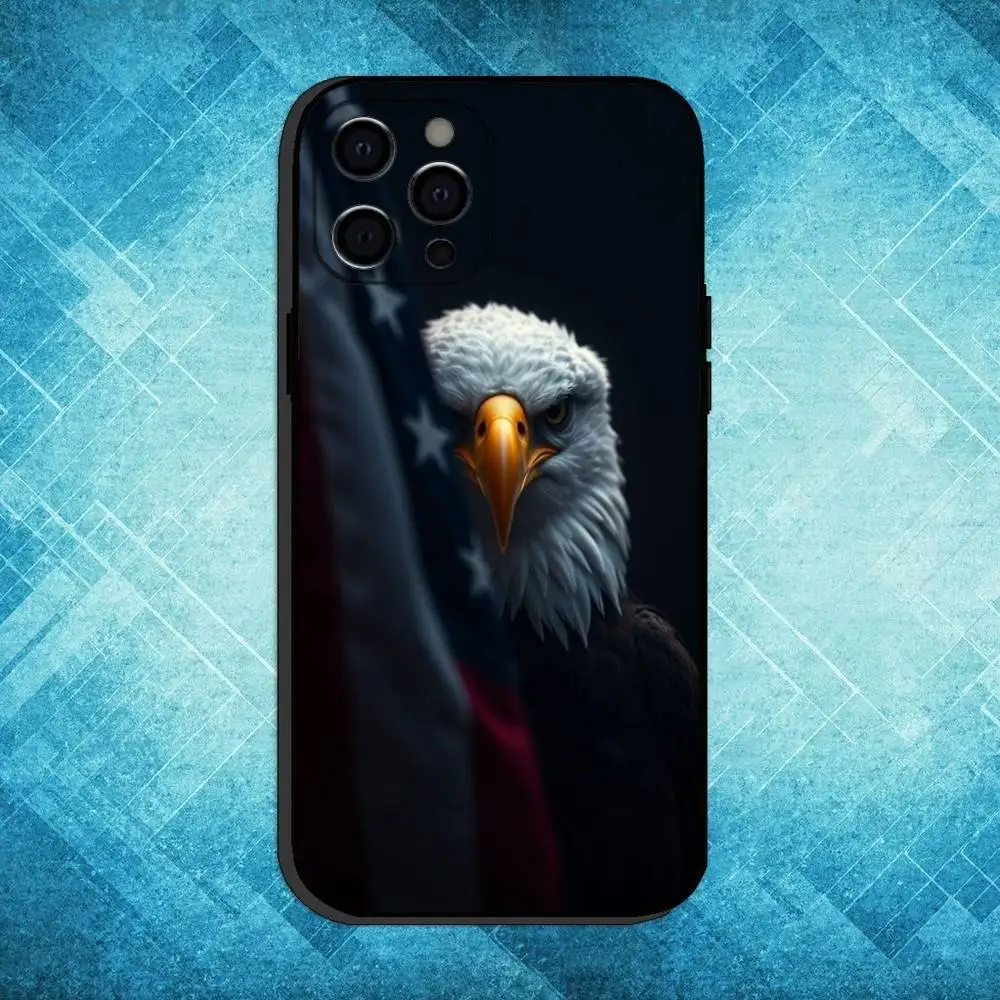 حافظة هاتف النسر الأصلع الوطني الأمريكي لهاتف iPhone17,16,15,14,13,12,11 Plus، Pro Max غطاء أسود ناعم