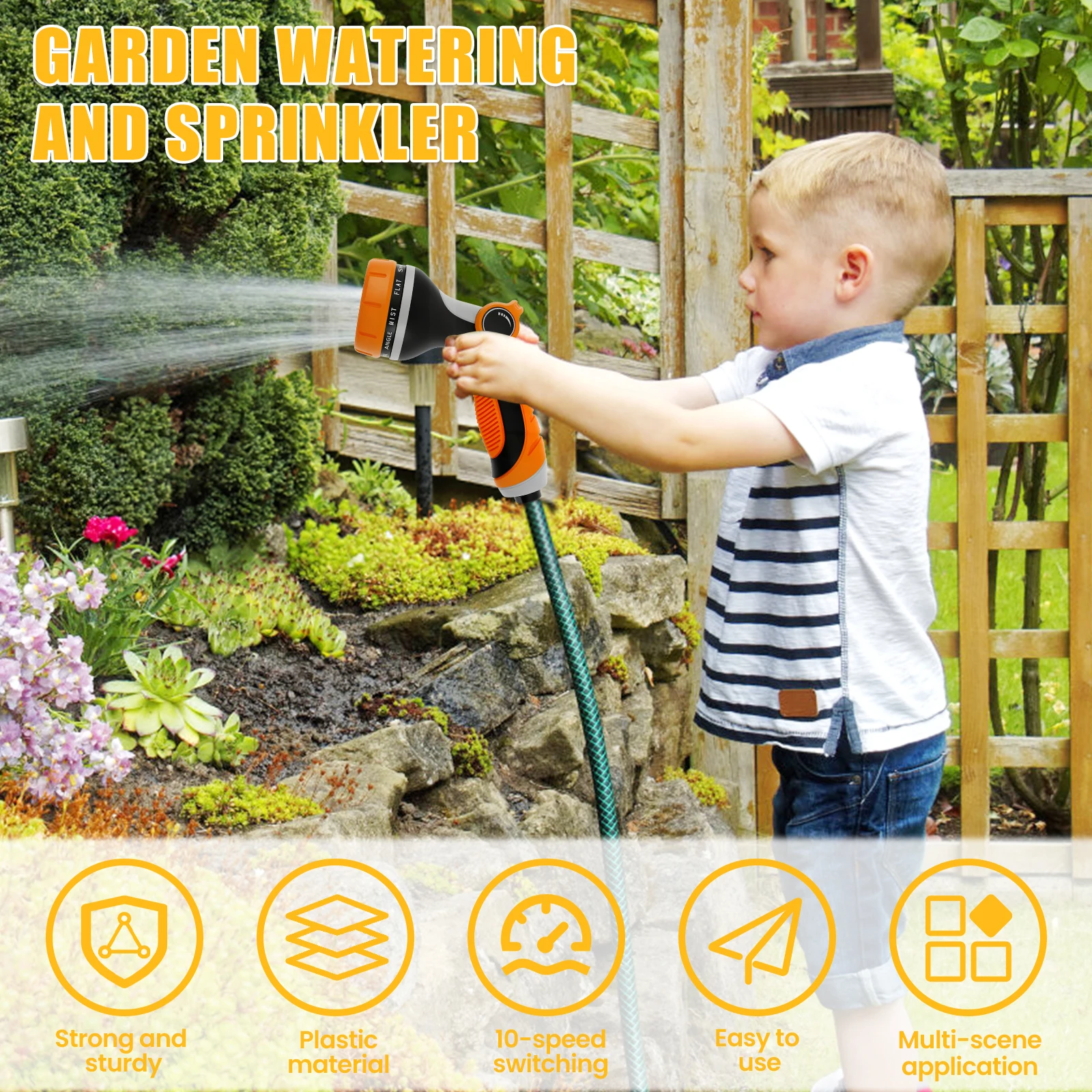 3Pcs Garden Hose Spray Nozzle High Pressure Watering Gun with 10 Spray Patterns Thumb Switch Design Car Washing Cleaning Tool