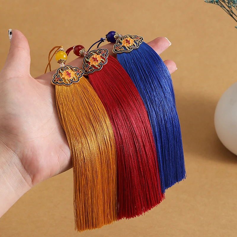 2/5PCS Craft Soft Tassel Silky Cloisonne Enamel Tassel Pendant Chinese Style DIY Accessory for Jewelry Fan Bag Car Hanging Decor
