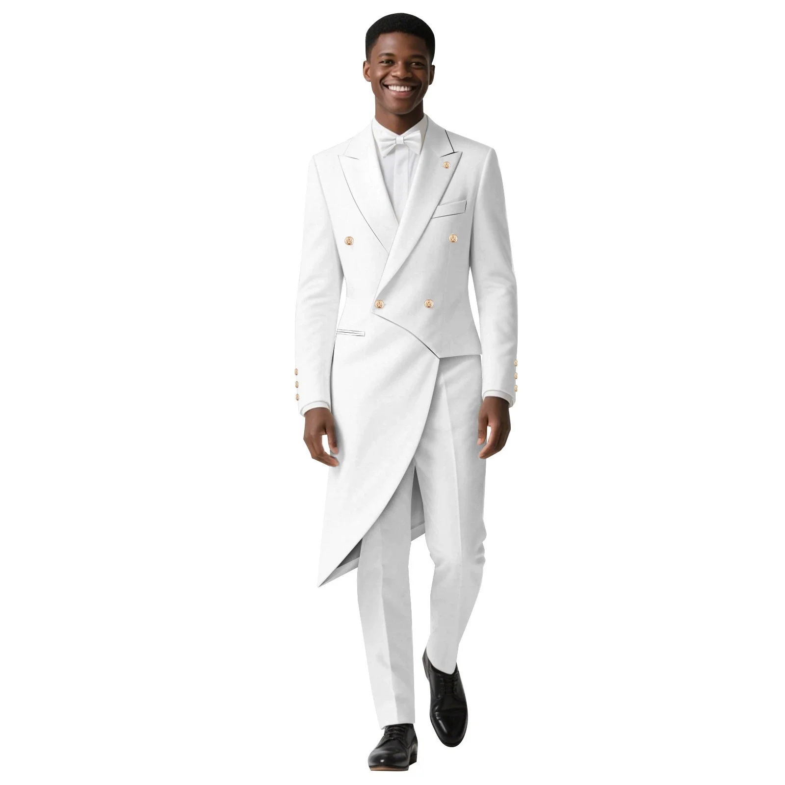 

Men`s Bussiness Suits Slim Fit Double Breasted Long Print Tuxedo and Trousers & Bow Tie 3 Piece Set African Clothes for Wedding