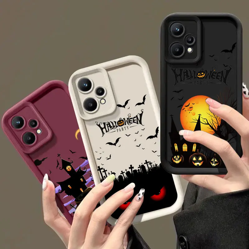 

Halloween Castle Pumpkin Bat Witch Phone Case For Realme 9 11 14 12 13 Pro Plus C33 C35 C53 C55 C63 C65 C67 C71 C75 GT 3 6 Cover