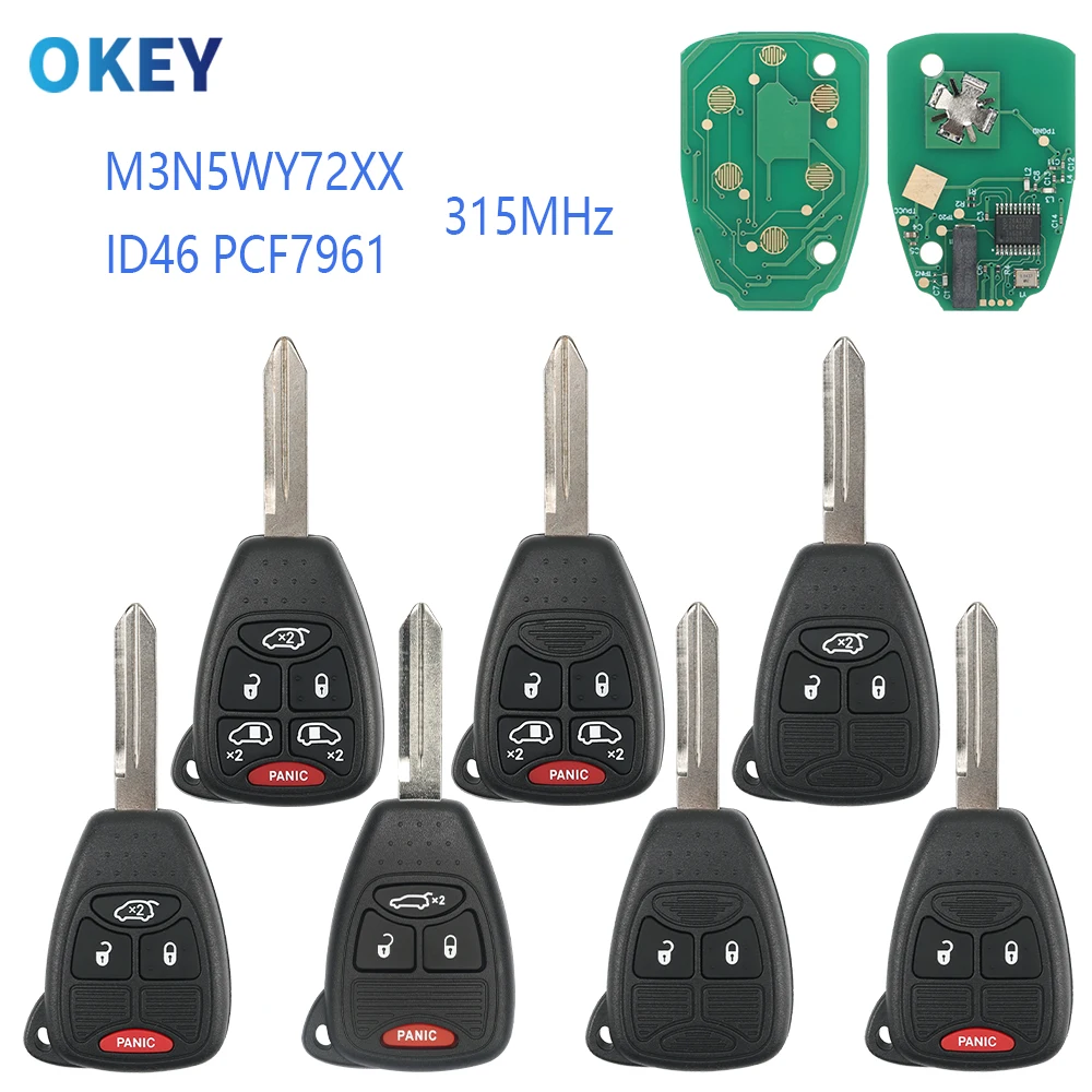 Okey Remote Car Key M3N5WY72XX 315MHZ 46 Chip For Dodge RAM JEEP Commander Compass Grand Cherokee Liberty Wrangler Chrysler