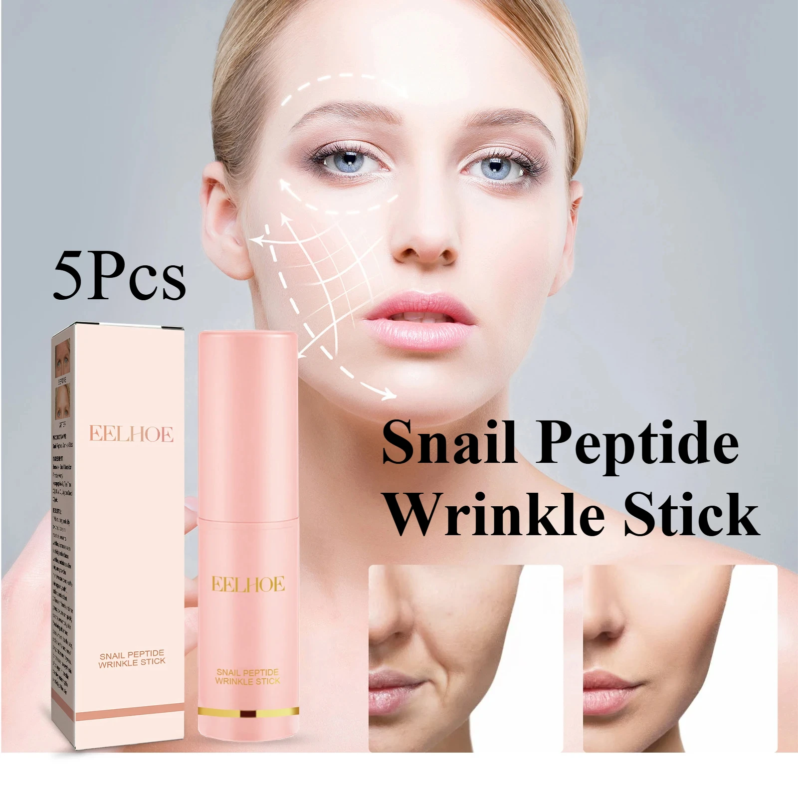 Palo antiarrugas con péptido de Caracol, 5 uds., desvanecimiento de líneas finas y líneas secas, mejora la embotamiento, ilumina la piel firme, hidrata la esencia de la cara