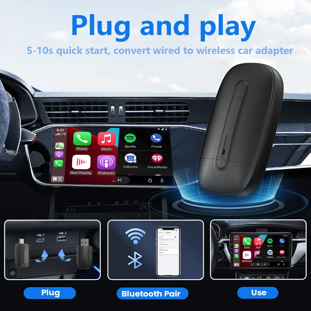 محول السيارات اللاسلكي CarPlay Android 5Ghz WiFi Type-C/USB التوصيل والتشغيل 2ln1 دونغل لمقعد أودي بنز فولفو VW تويوتا سكودا #6