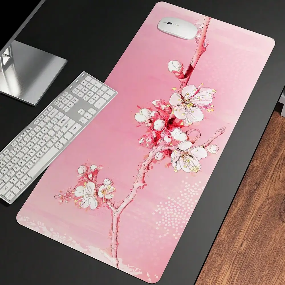 Large Mouse Pad, Desk Mat Computer Keyboard Pad Non-Slip Rubber Base With Stitched Edges For Laptop Gaming, Office & Home (Pink Peach Blossom)