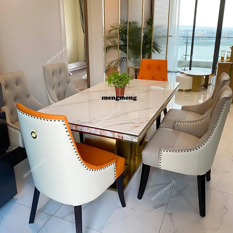 

Rectangle dining table Post-modern marble stainless steel model room Living room furniture High-end rock slab table