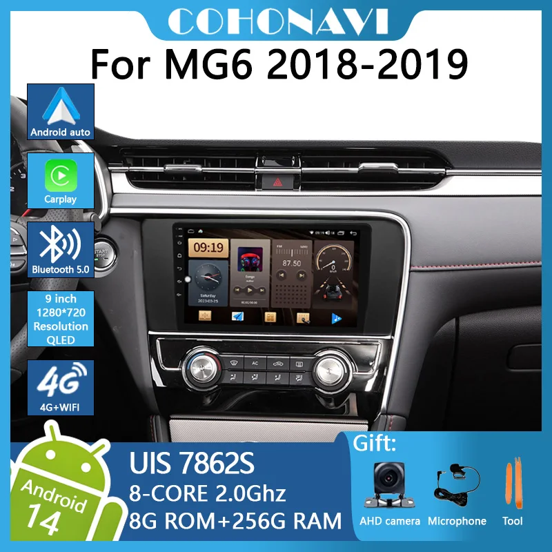 9 Inch For MG6 2018-2019 Car Stereo Multimidia Car Radio Android14 Octa Core GPS 4G WIFI QLED
