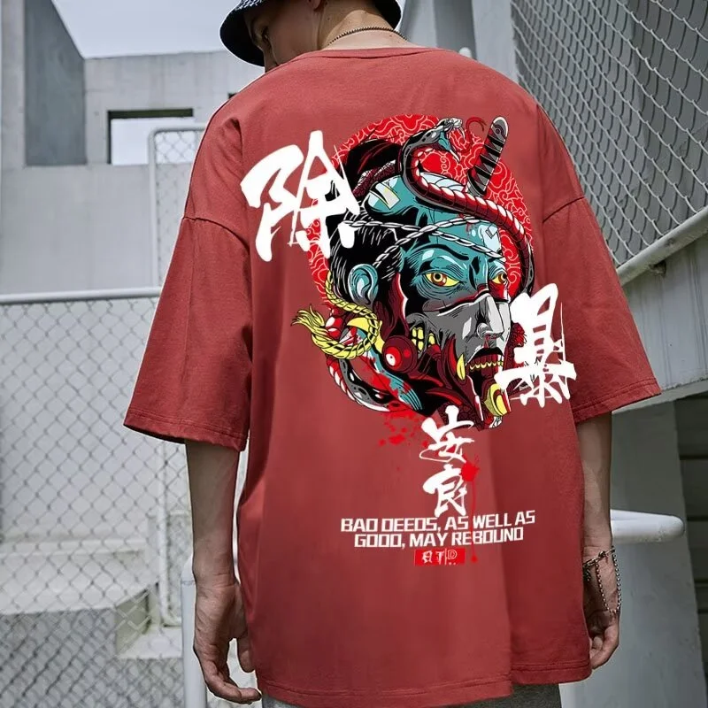 Japanese Anime Samurai Printed  T Shirts Men Streetwear Fashion Oversized T-Shirt 2024 Summer Hip Hop Graphic Y2K Tees Tops