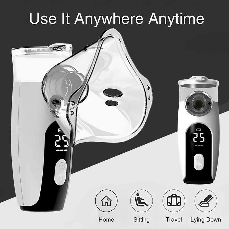 USB-Inhalator 3,5μm mit Einstellbarer LED-Anzeige, Medizinisches Leises Ultraschall-Inhalationsgerät mit Timer, Dampfgerät für Erwachsene und Kinder, Handgehalten, für Asthma