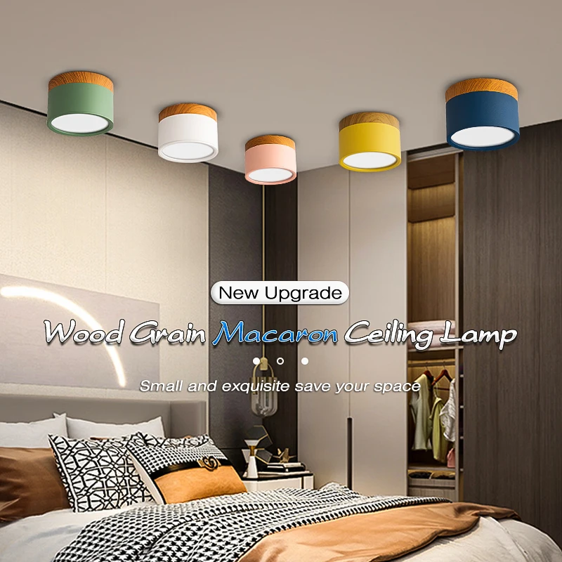 

Потолочный светильник Macaroon Iron + Wood для поверхностного монтажа, 5 Вт, 12 Вт, светодиодный потолочный точечный светильник AC110/220 В для декора кухни, гостиной