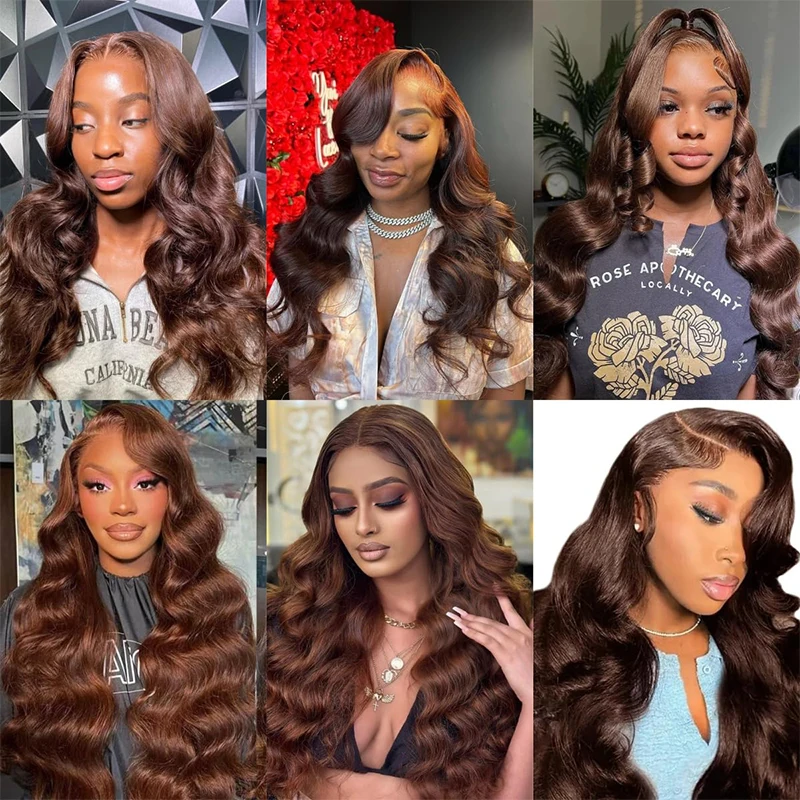 #4 Colored Brown Body Wave 13x4 Transparent Lace Front Wig 13x6 Chocolate Brown Lace Frontal Wig Human Hair Wigs For Women Remy