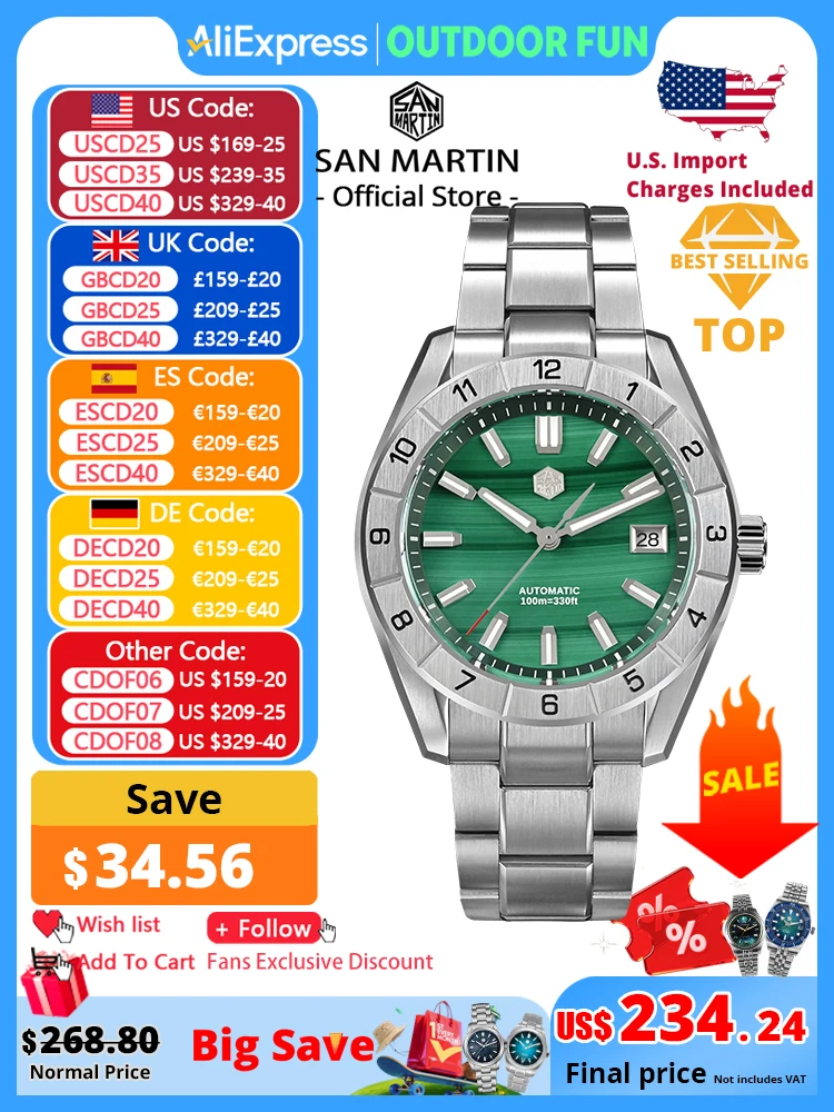 

San Martin Новые 42 мм павлиньи драгоценные камни циферблат NH35 Роскошные мужские часы автоматические механические сапфировые 100 м водонепроницаемые светящиеся SN0130