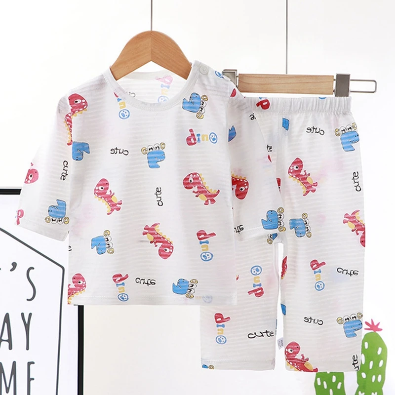 Summer Cotton Pajamas Set for Kids Baby Pajamas for Boys and Girls Long Sleeve Breathable Cat Rabbit Animal Clothes