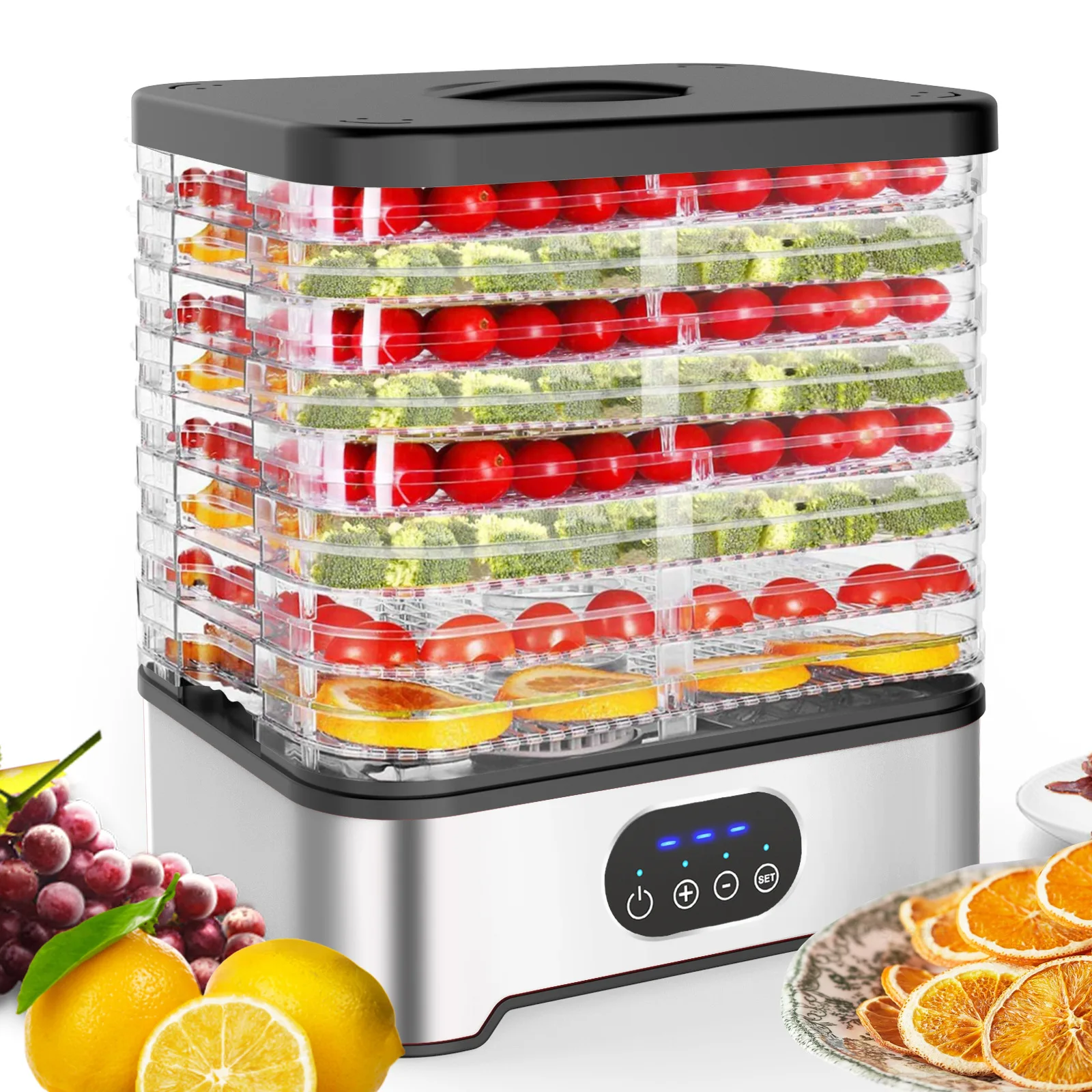 

220V EU Food Dehydrator Electric 8 Trays Hydrator Machine Temperature Control Fruit Vegetable Meat Jerky Snack Dryer Pet Food