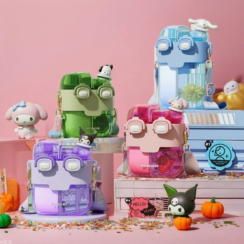 

Пластиковая чашка Sanrio Melody с милым мультяшным аниме, большая емкость, чашка для воды с разделением, удобная Выдвижная крышка, двойная чашка для питья, подарок