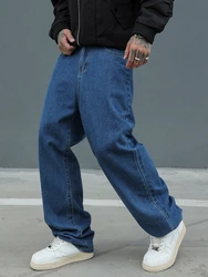 Men's Wide Leg Baggy Jeans Korean Straight Loose Y2K Denim Trousers Streetwear Cotton Washed Elastic Waist Casual Man Pants