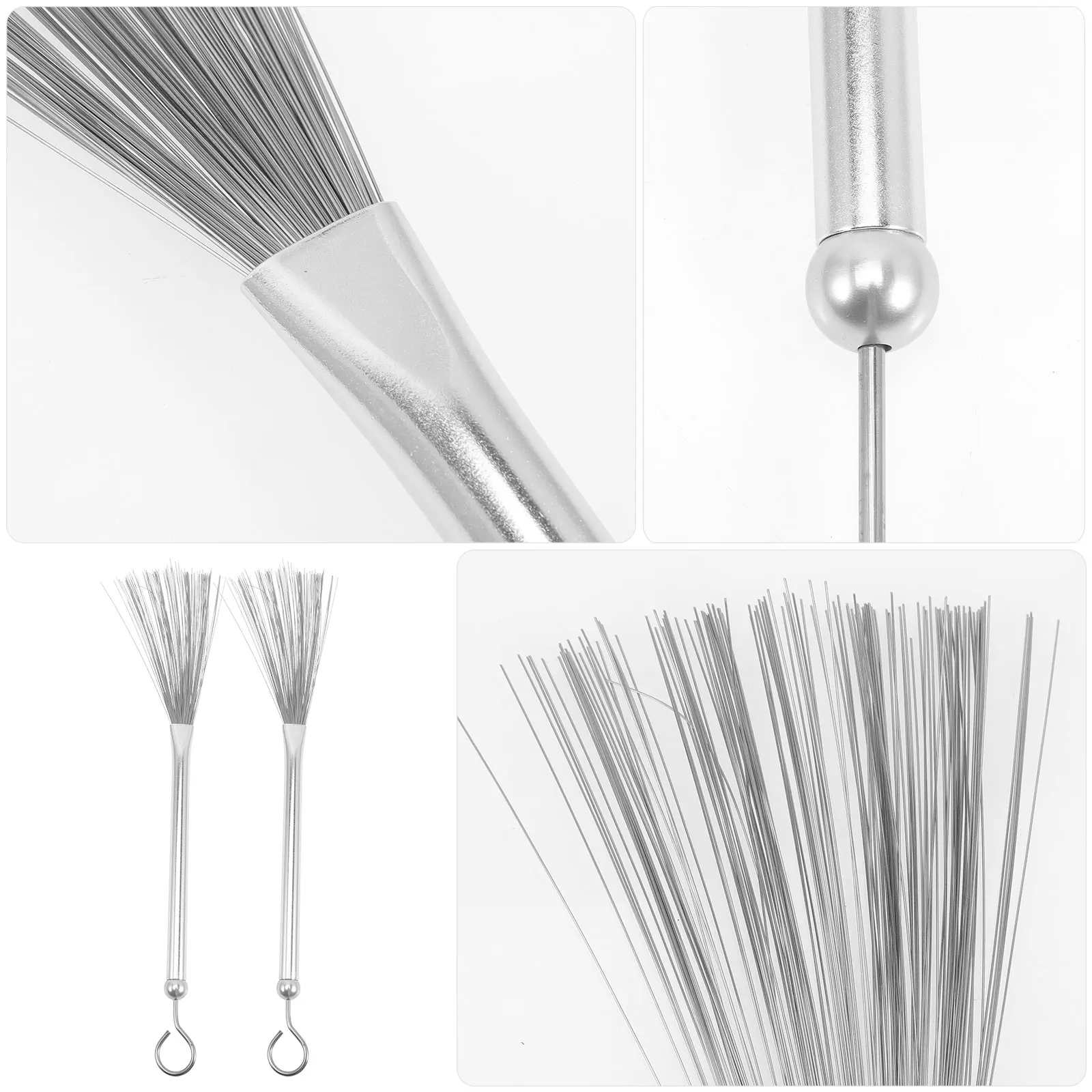 

2 Pcs Metal Handle Drum Brush for Percussion Accessories Wire Drummer Steel Brushes Accessory