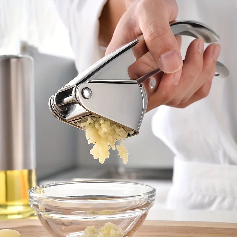 Stainless Steel Garlic Press Manual Garlic Pounder Household Garlic Paste Holder Peeled Garlic (1pc)
