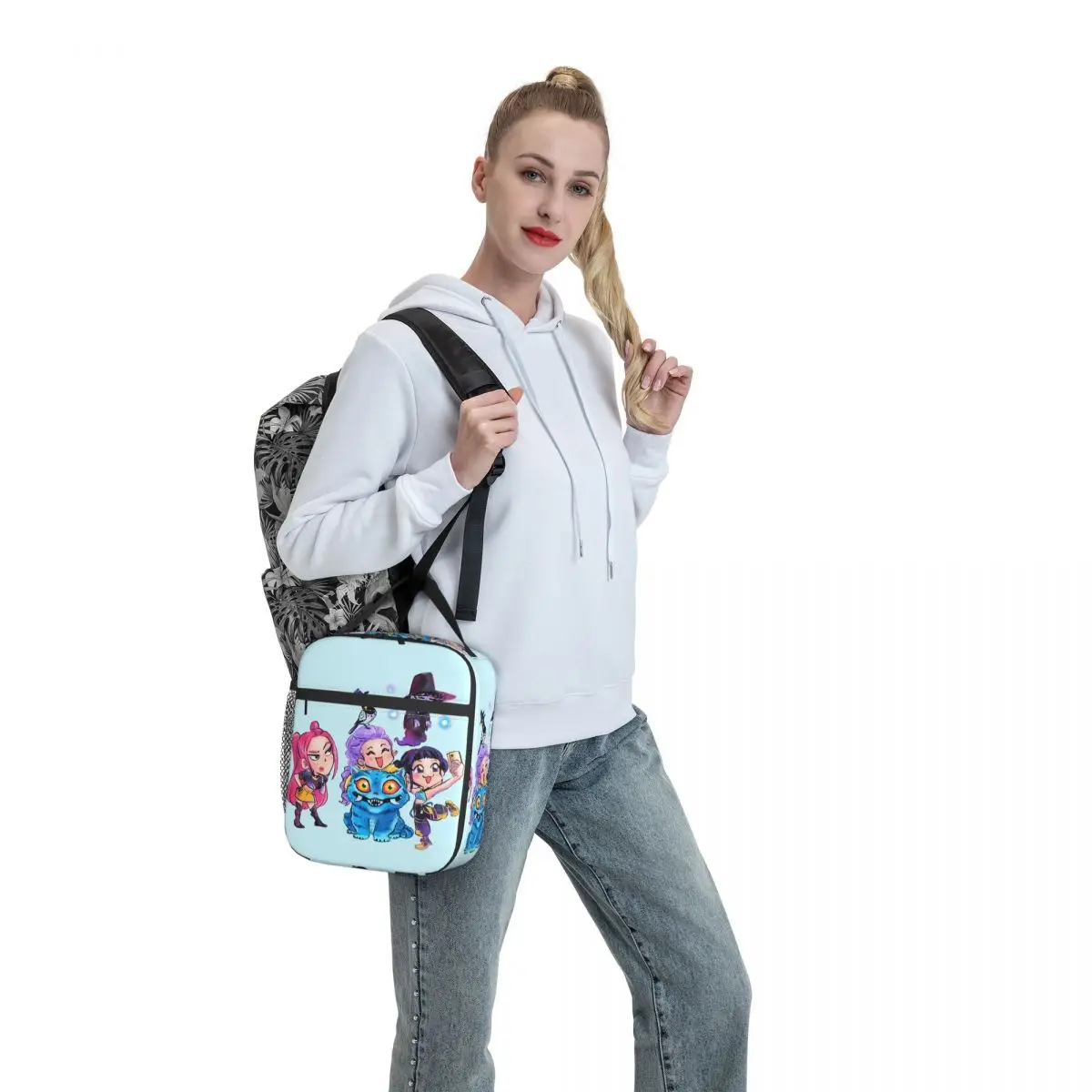 Huntrix Chibi Derpy Tigers K-Pop Group شيطان الصيادين حقيبة الغداء صندوق المدرسة مريحة أكياس الغداء الحرارية للطفل حقيبة للحفاظ على البرودة