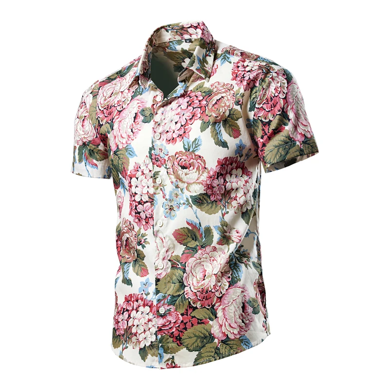 High quality 100% cotton Hawaiian Shirt Beach Sun Casual Slim Fashion men\'s Shirt Shirt Fashion short sleeve shirt