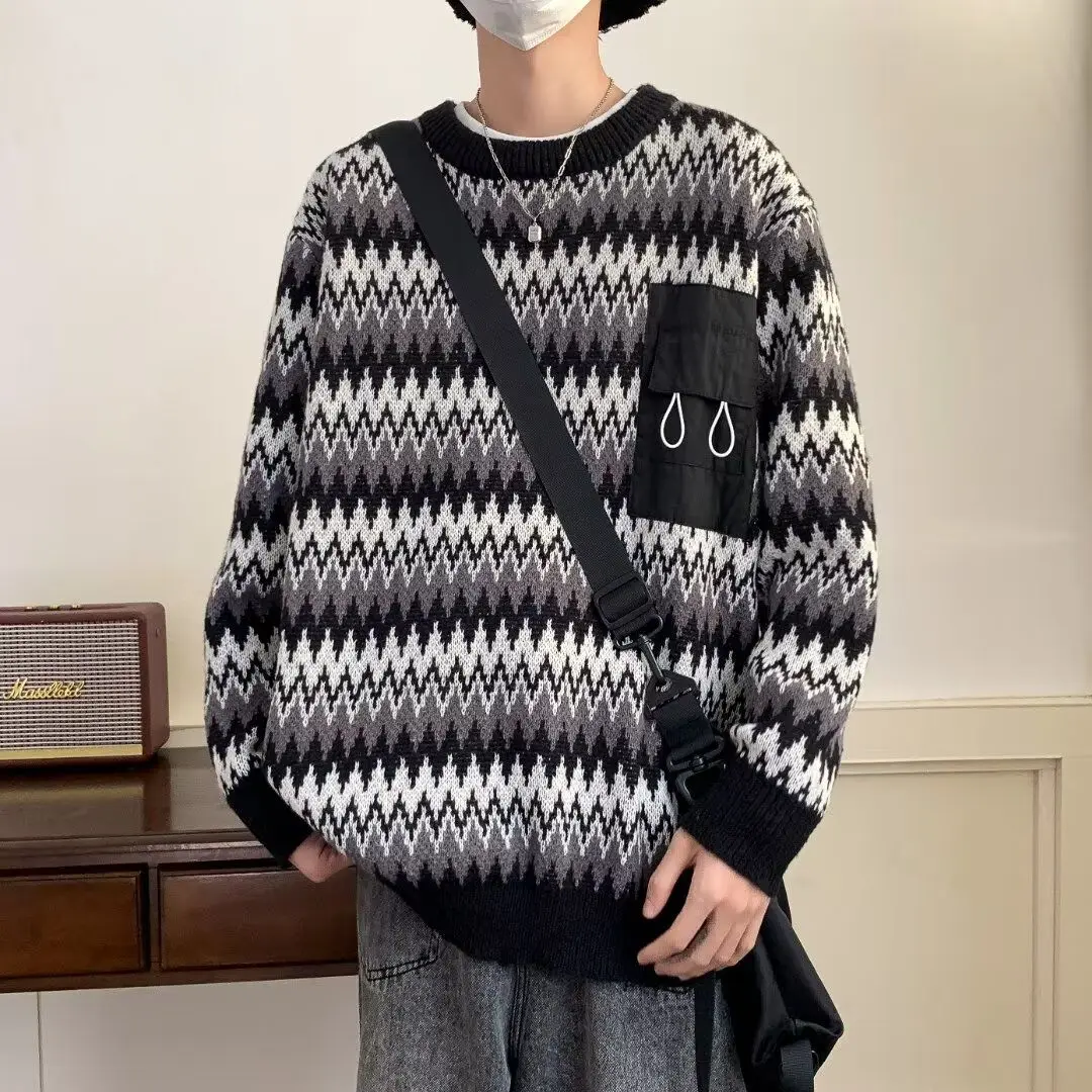 

Мужской повседневный круглый вязаный свитер с волнистым узором, роскошное легкое пальто на голову, осень-зима, новый тренд Sle Faion