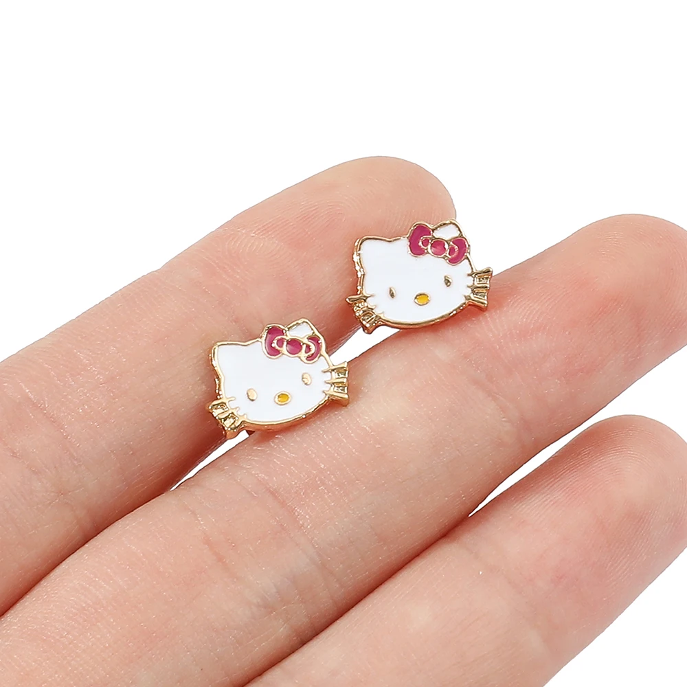 Sweet Sanrio Necklace Hello Kitty Kawaii Kitty Cat Small Earrings Studs for Kids Child Gifts Cartoon Holiday Jewelry Set