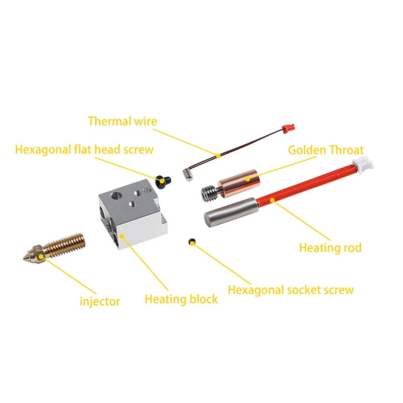 1Pc 3D Printer Accessories SV07 Extrusion Head Hot End Heating Kit High Temperature Resistant 0.4mm Brass Nozzle Nozzle