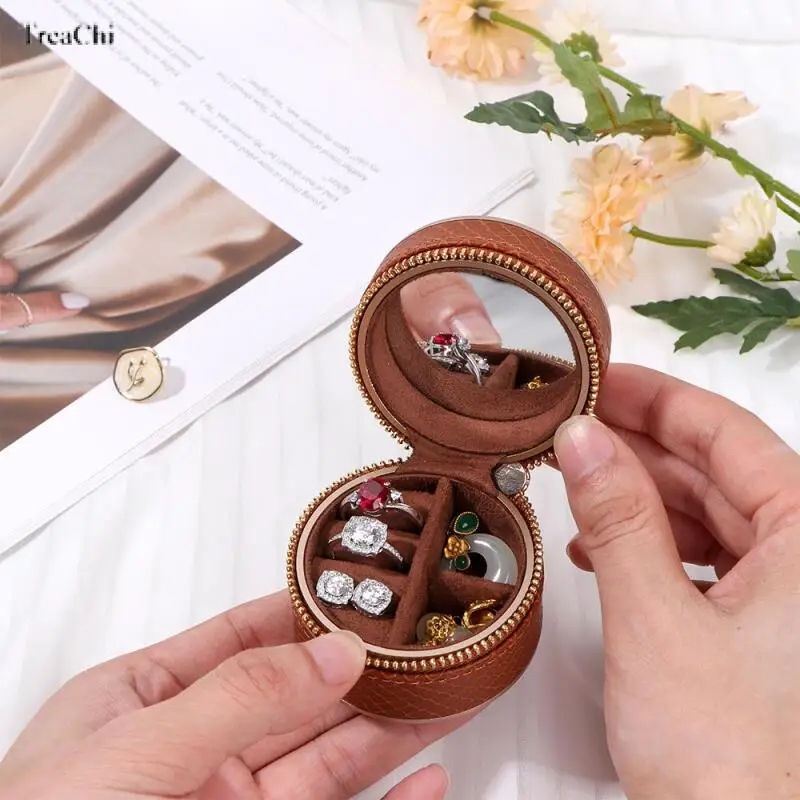 Mini Size Portable Travel Multi-Functional Zipper Bag with Mirror Jewelry Ring Earring Minimalist Storage Bag