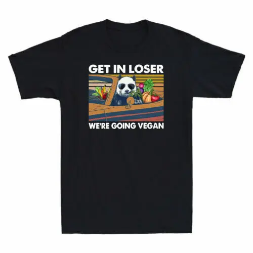 Panda Get in Loser We're Going Vegan 남성용 빈티지 그래픽 티셔츠, 코튼 빈티지 프린트 하이 퀄리티, 100% 코튼 