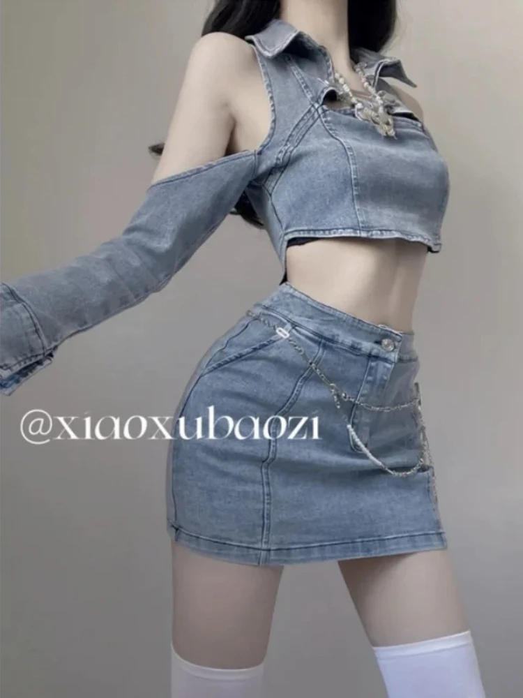 

Hikigawa Chic Fashion Women Vintage Streetwear Denim High Wasit Mini Skirts Summer Casual Sexy Slim Y2k Zipper Fly Faldas Mujer