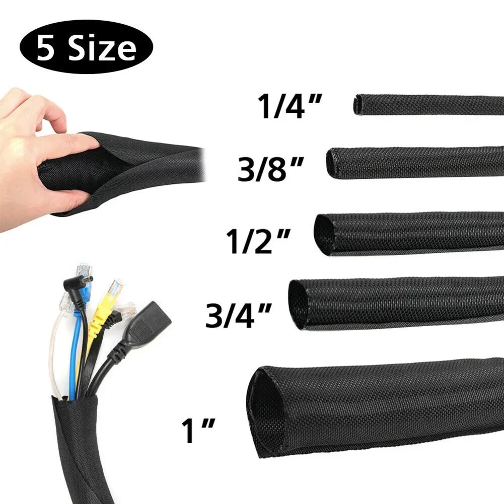 1pc Black Expandable Braided Cable Sleeve 5-16mm Automotive Wire Harness Cover 100 KV 1 Meter Cable Electrical Equipment