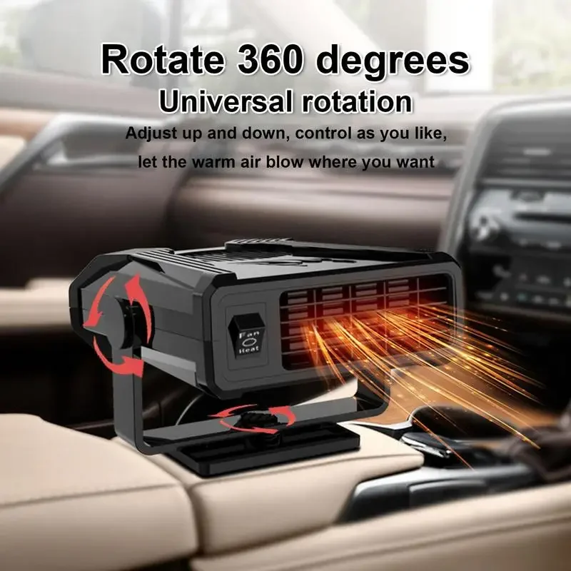 12V/24V 2 In 1 Car Heater Heating/Cooling Fan For Auto Window Demister With Fast Heating 360 Degree Rotation For Truck RV SUV