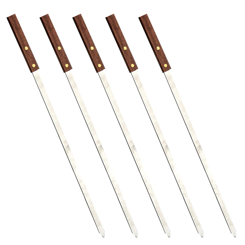 

5 Pcs Stainless Steel Barbecue Stick Grill Skewer Flat Meat Skewers Tableware Reusable BBQ