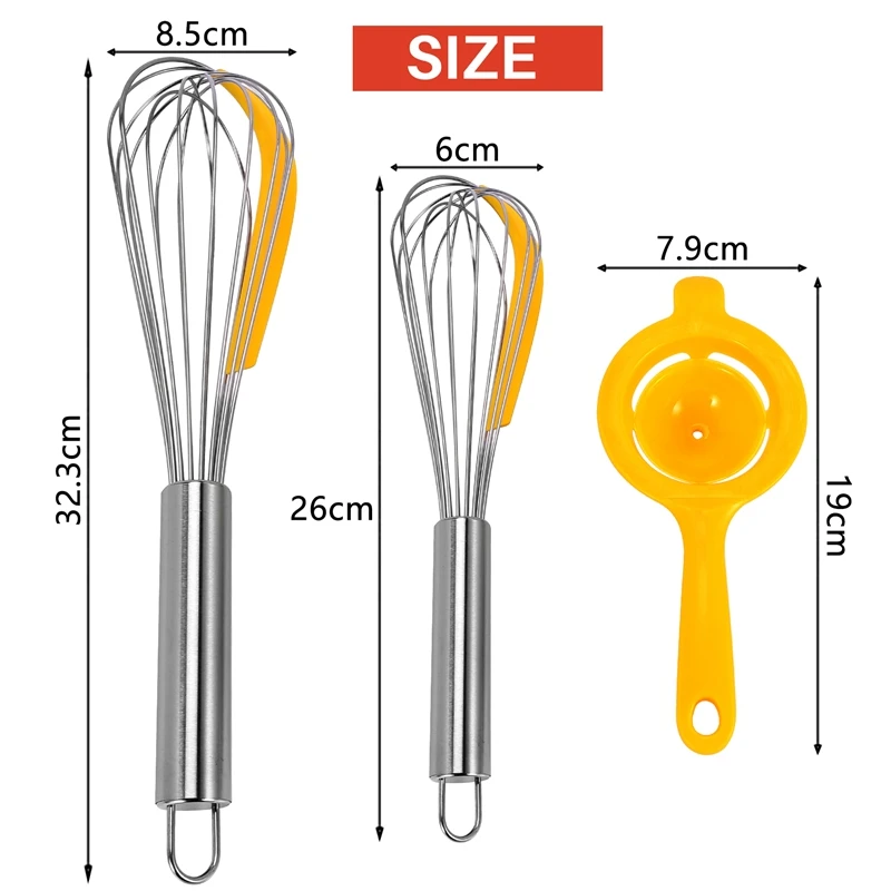 Stainless Steel Balloon Wire Whisk With Silicone Spatula, Egg Whisk For Mixing Whisk, For Stirring / Cooking Baking