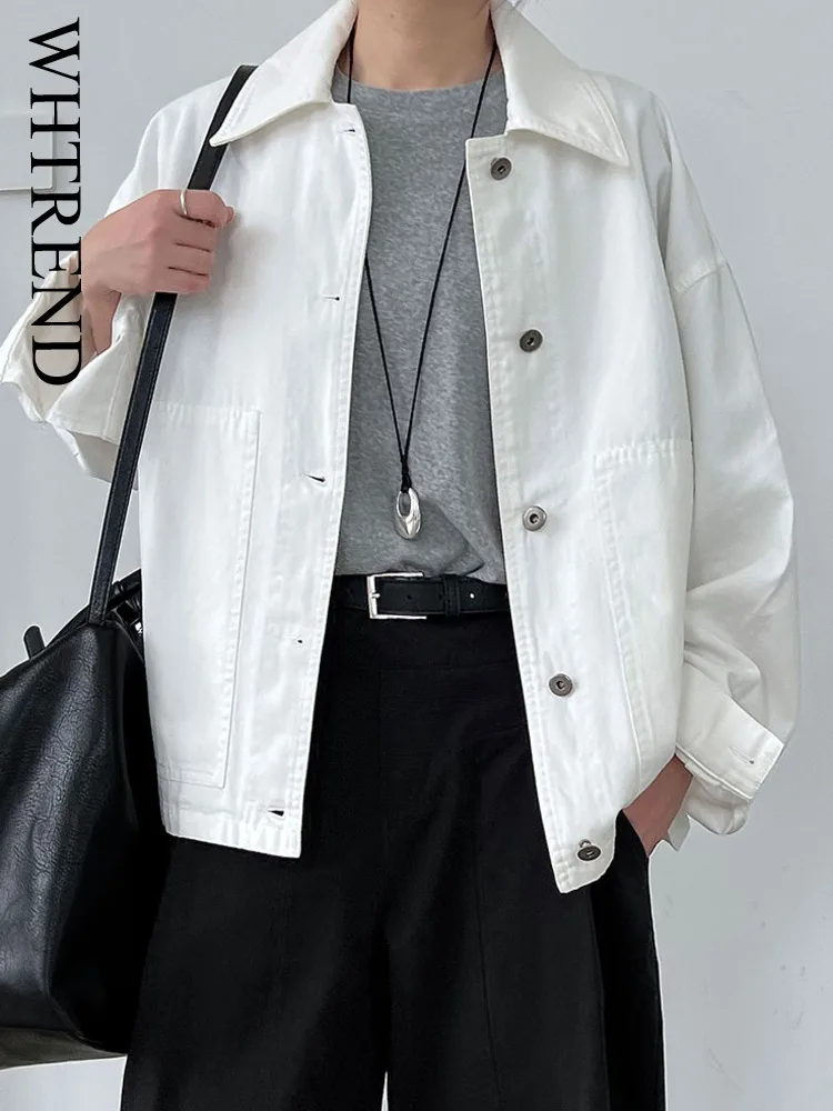 

WHTREND рабочая одежда, кардиган с лацканами, куртка для женщин, новые осенние повседневные универсальные пальто большого размера WH1148