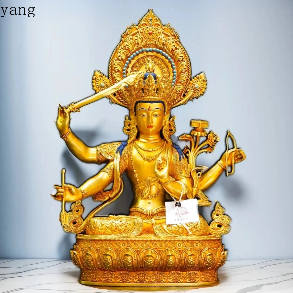 CX Copper gilding carving Four-arm Manjusri Bodhisattva Buddha statue Nepal Tibet sculpture,36cm,24cm