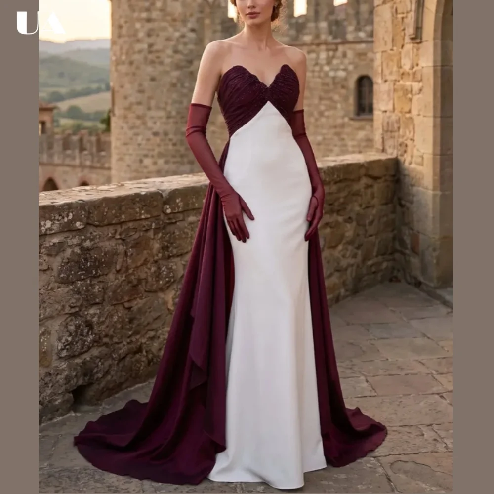ULBYANRY Customized Luxury Beading Strapless Prom Dress Elegant Slim Fit Satin Evening Dress Woman Classy Wedding Guest Dress