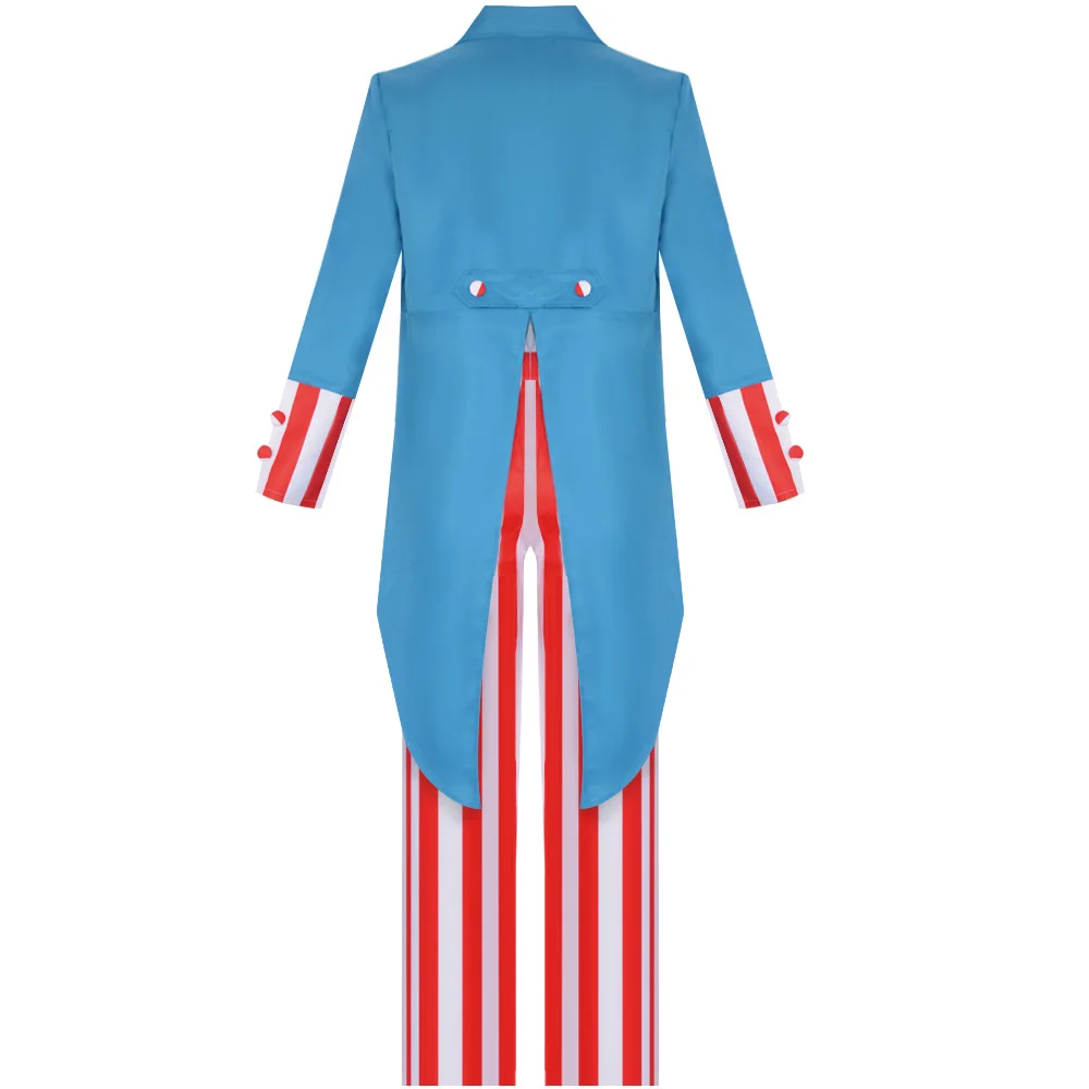 Movie Saamm Uncle Cosplay Adult Costume Patriotic Blue Jacket Red and White Striped Pants Shirt USA American Suit Halloween