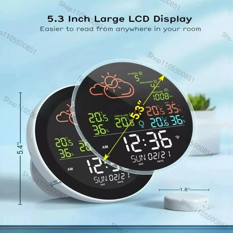 Circular Thermohygrometer WiFi Smart Desk Hanging Weather Forecast Clock Mobile Phone Remote Digital