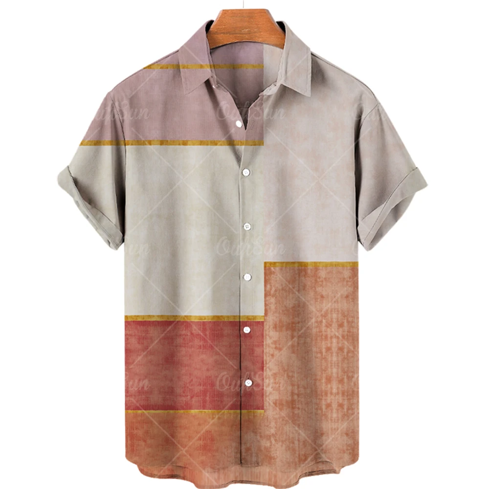 2022 Mannen Shirt Hawaiian Shirts Mode Panel Knoppen Korte Mouwen Turn-Down Kraag Oversized Strand Tops Vintage Kleding 5XL
