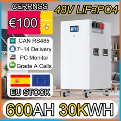 LiFePO4 48V 600AH 30KW Battery Pack 51.2V 100AH 300AH Lithium battery With 16S 200A Smart BMS 10000+ Cycle For Inverter EU Stock