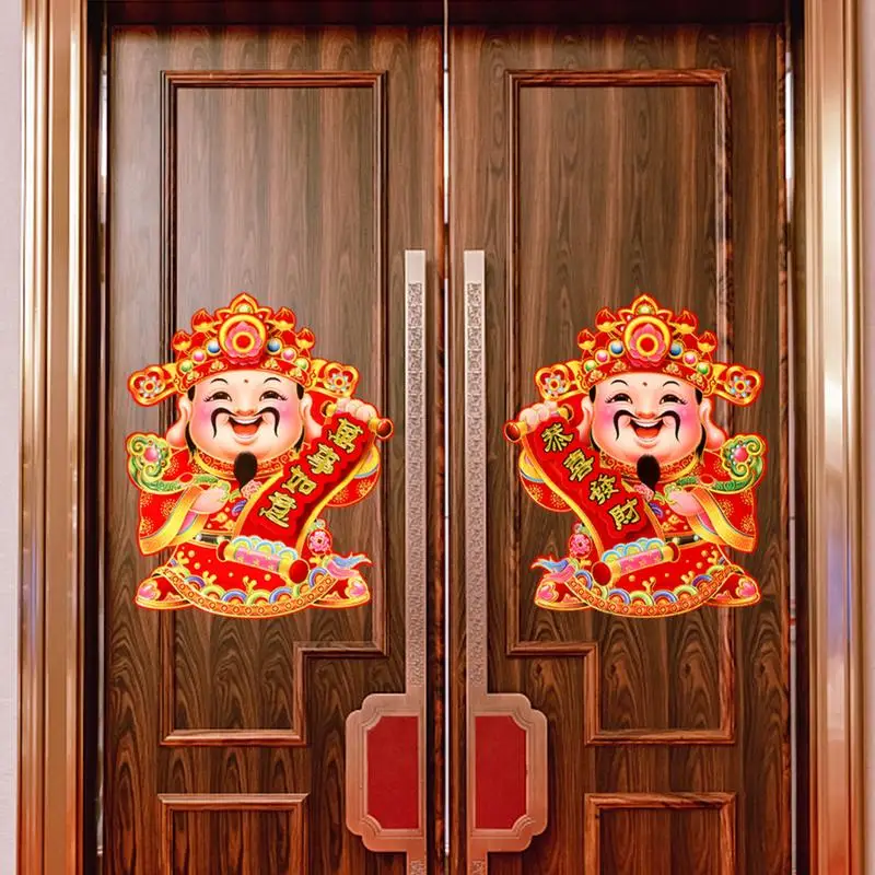 Decoração da parede de chinês tradicional porta e janela adesivo, deus da fortuna, a imagem do ano novo