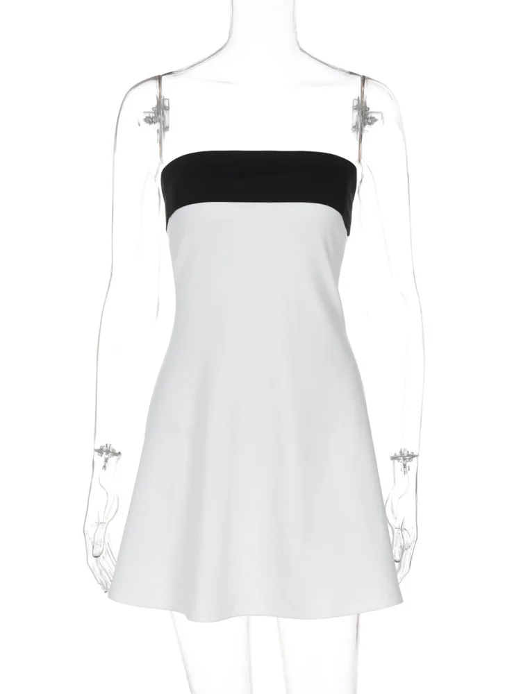 Mozision Off-shoulder Strapless Sexy Mini Dress For Women Robe Patchwork Backless Sleeveless High Waist A-line Club Party Dress